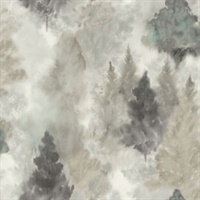Beige, Cream & Grey Commercial Watercolor Tree Forest Wallcovering