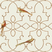 Beige & Gold Commercial Ironwork with Birds Wallcovering
