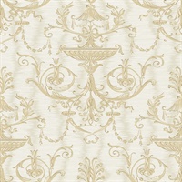 Beige & Gold Damask Commercial Wallcovering