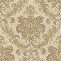 Beige, Gold & Grey Damask Commercial Wallcovering