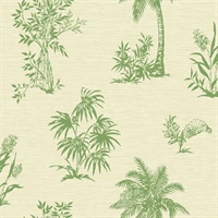 Beige & Green Commercial Tropical Palms Floral Wallcovering