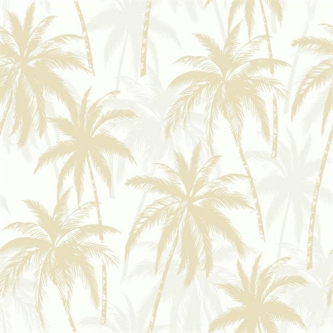 Beige, Grey & White Commercial Palm Trees Wallcovering | Beige