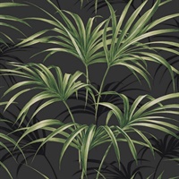 Black & Green Commercial Open Palm Leaf Wallcovering
