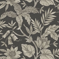 Black & Grey Commercial Rainforest Floral Wallcovering