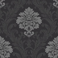 Black & Grey Damask Commercial Wallcovering