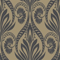 Black & Metallic Gold Damask Commercial Wallcovering