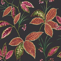 Black, Orange & Coral Commercial Leaves Wallcovering