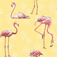 Black, Yellow, Red & White Commercial Flamingoes Wallcovering