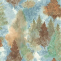 Blue, Brown & Green Commercial Watercolor Tree Forest Wallcovering