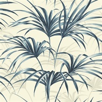 Blue Commercial Open Palm Leaf Wallcovering