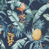 Blue Commercial Pineapple Floral Wallcovering