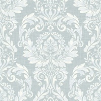 Blue & Cream Damask Commercial Wallcovering