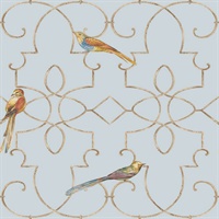 Blue & Gold Commercial Ironwork with Birds Wallcovering