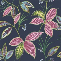 Blue, Green & Pink Commercial Leaves Wallcovering