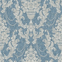 Blue & Grey Damask Commercial Wallcovering