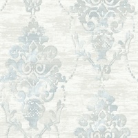 Blue & Grey Damask Commercial Wallcovering