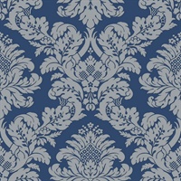 Blue & Grey Damask Commercial Wallcovering