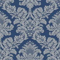 Blue & Grey Damask Commercial Wallcovering