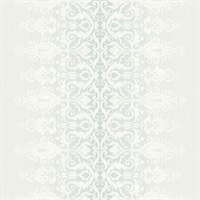 Blue, Metallic Silver & White Damask Commercial Wallcovering