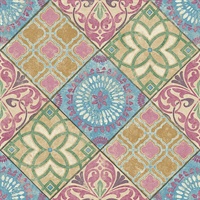 Blue, Pink, Mustard & Green Commercial Mosaic Geometric Tile Wallcover