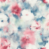 Blue & Red Commercial Abstract Floral Wallcovering