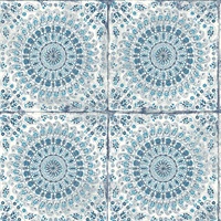 Blue, Sky blue & White Commercial Mandala Tribal Wallcovering