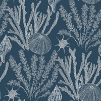 Blue & White Commercial Coral Sea Plants Wallcovering