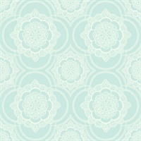 Blue & White Commercial Lace Medallion Wallcovering