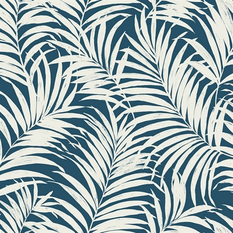 Blue Art Deco Palm Leaf Pattern Wallpaper