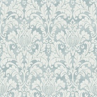 Blue & White Damask Commercial Wallcovering