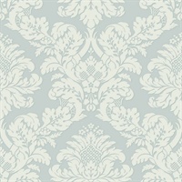 Blue & White Damask Commercial Wallcovering