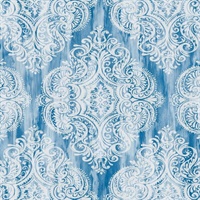 Blue & White Damask Commercial Wallcovering