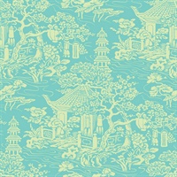 Blue & Yellow Commercial Oriental Scenic Wallcovering