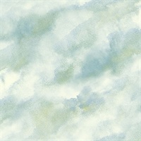 Bright Turquoise & Cream Commercial Faux Clouds Wallcovering