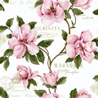 Brown, Green, Pink & White Commercial Magnolia Floral Wallcovering