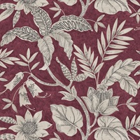 Burgundy & Grey Commercial Rainforest Floral Wallcovering