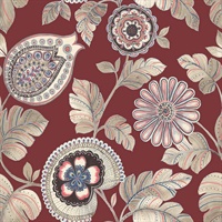 Cabernet & Coral Commercial Calypso Modern Floral Wallcovering