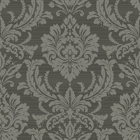 Charcoal Black & Grey Commercial Damask Wallpaper