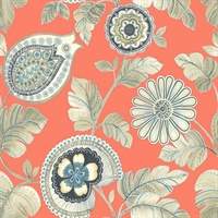 Coral & Aloe Commercial Calypso Modern Floral Wallcovering