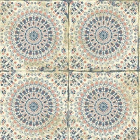 Coral, Cream & Midnight Blue Commercial Mandala Tribal Wallcovering