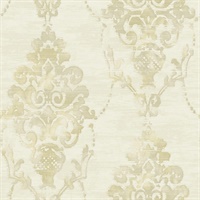 Cream, Beige & Taupe Damask Commercial Wallcovering
