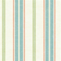 Cream, Green, Blue & Orange Commercial Beach Stripe Wallcovering