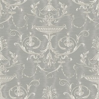 Cream, Grey & Silver Damask Commercial Wallcovering