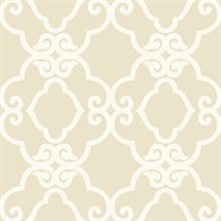 Cream & White Commercial Scroll Trellis Wallcovering