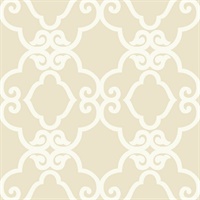 Cream & White Commercial Scroll Trellis Wallcovering