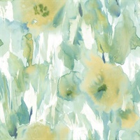 Cream, Yellow & Green Commercial Watercolor Floral Wallcovering