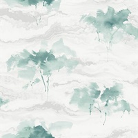 Gray, Green & White Commercial Brushstroke Trees Wallcovering