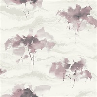Gray & Purple Commercial Brushstroke Trees Wallcovering
