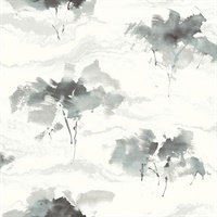 Gray & White Commercial Brushstroke Trees Wallcovering
