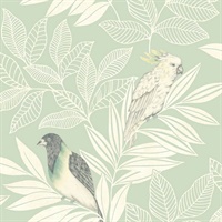 Green & Cream Commercial Floral & Birds Wallcovering